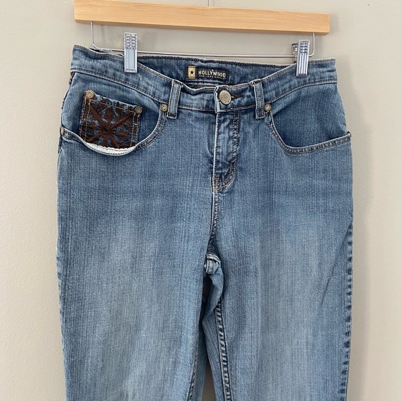 Hollywood Tall Y2K Embroidered Boot Cut Stretch Denim Mid Rise Straight Leg Jean - Picture 2 of 6